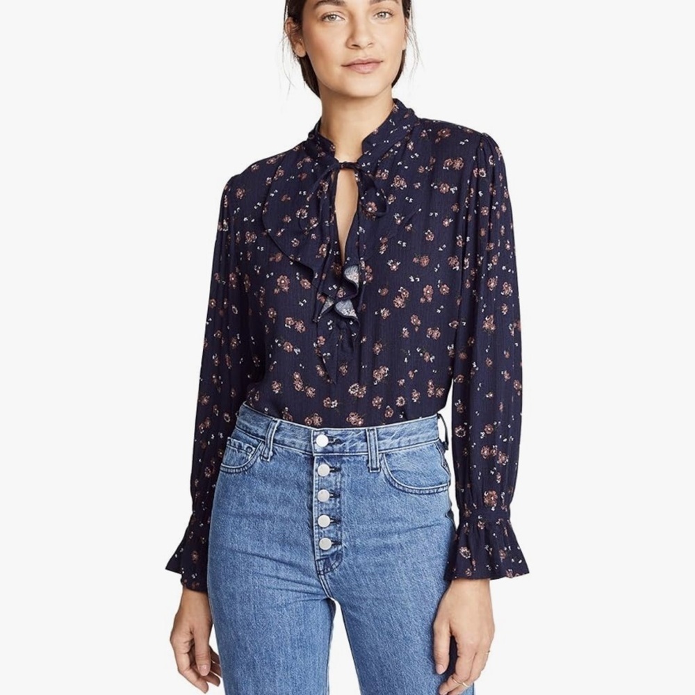AG Adriano Goldschmied Women's Celeste Floral Navy Blouse Size X-Small